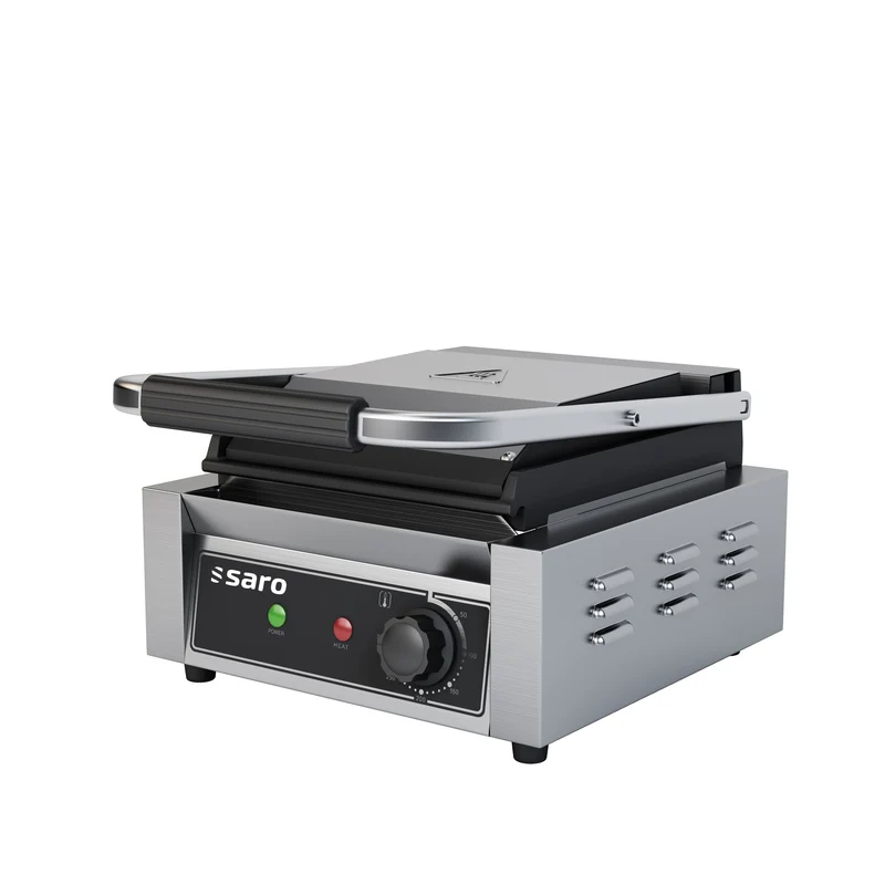 Grill contact - Plaque rainurée - Température +50/+300°C - Bac égouttement amovible 1.8 kW - Saro