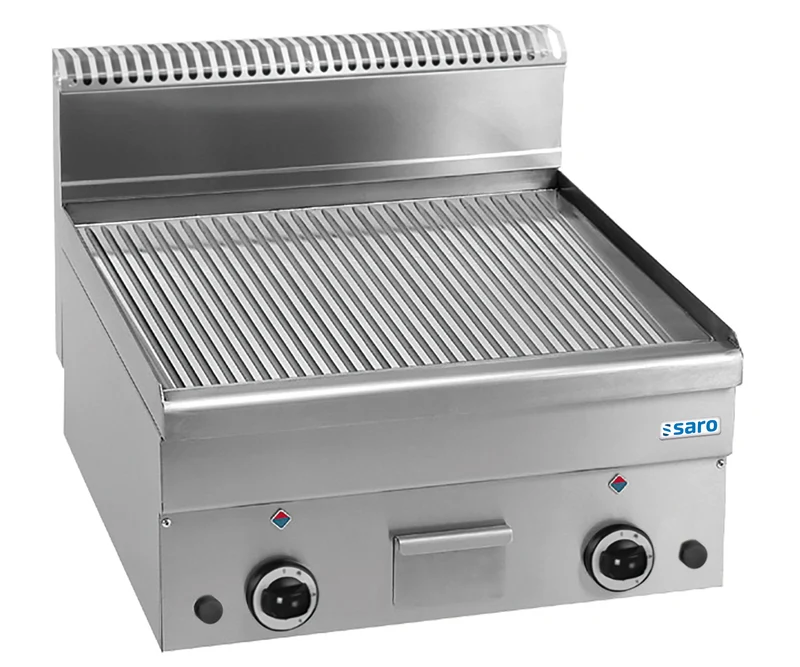 Plancha à Gaz - Table - Plaque Nervurée - 600x510 mm - 10.2 kW - 2 Zones - 150-300°C inox - Saro