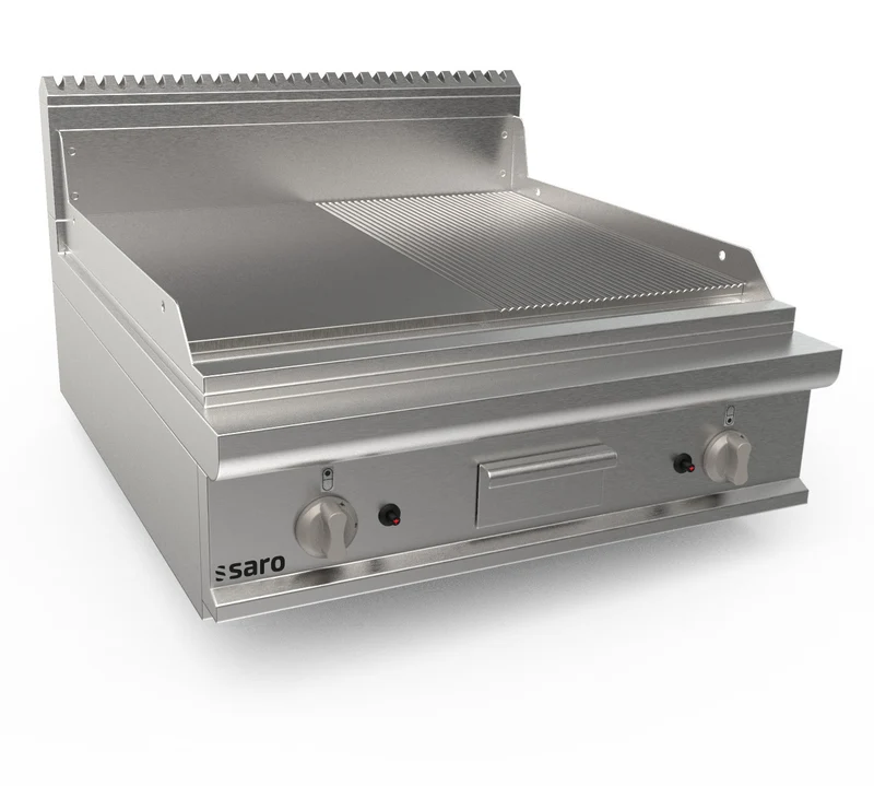 Plancha à Gaz - Table - Plaque Mixte - AISI430 15mm - 800x900 mm - 13.8 kW - LQ/FTG4BBM inox - Saro