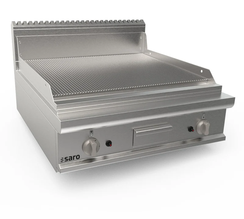Plancha à Gaz - Table - Plaque Rainurée - AISI430 15mm - 800x900 mm - 13.8 kW - LQ/FTG4BBR inox - Saro