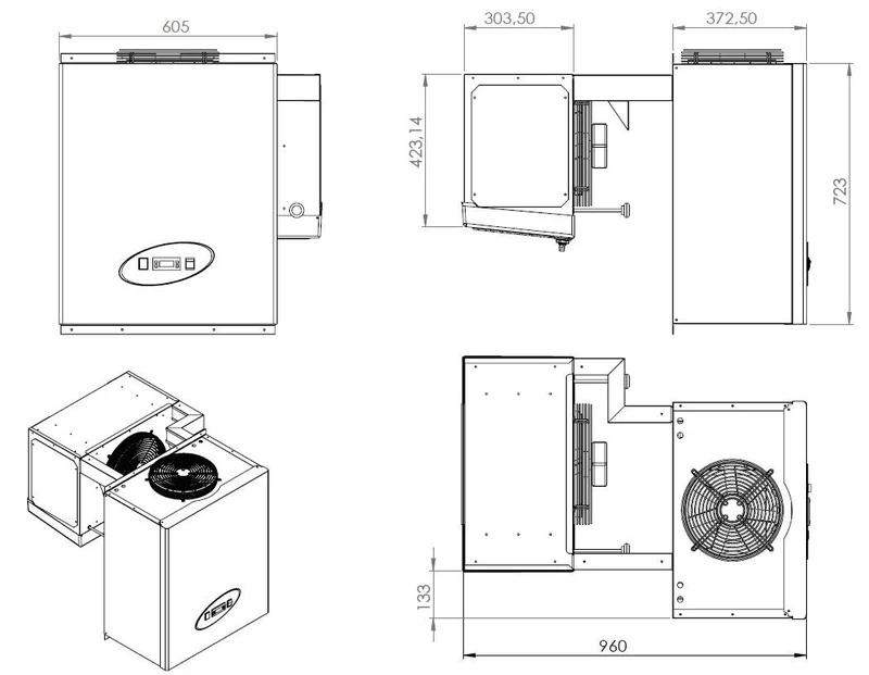 Unité de refroidissement type négatif 6.6 - 9 m3 605x960x723 mm 6.6 L 1.6 kW - Combisteel
