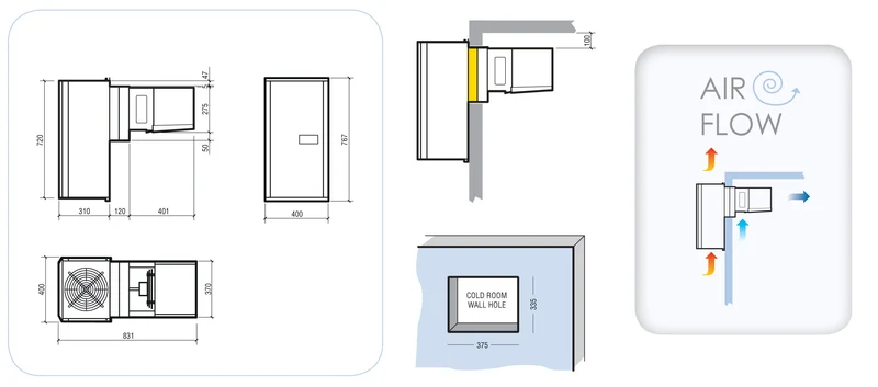 Unité de refroidissement type négatif 3.7-5.2 m3 400x831x767 mm 3.7 L 1.35 kW - Combisteel