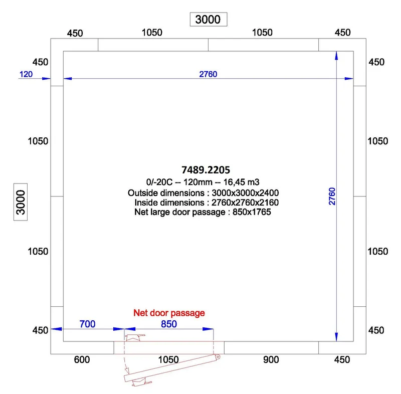 Chambre froide positive/negative 3000x3000x2400 16.4 L - Combisteel