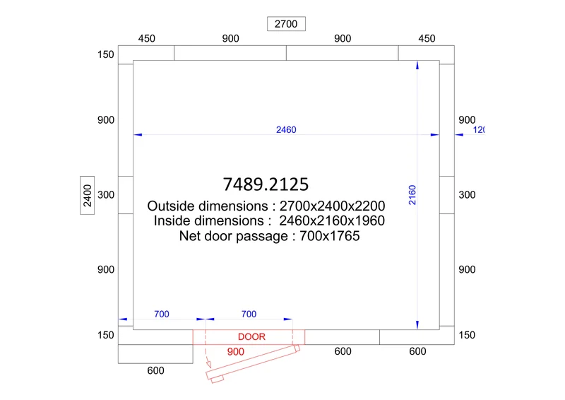 Chambre froide positive/négative 2700x2400x2200 - 120 mm 10.4 L - Combisteel