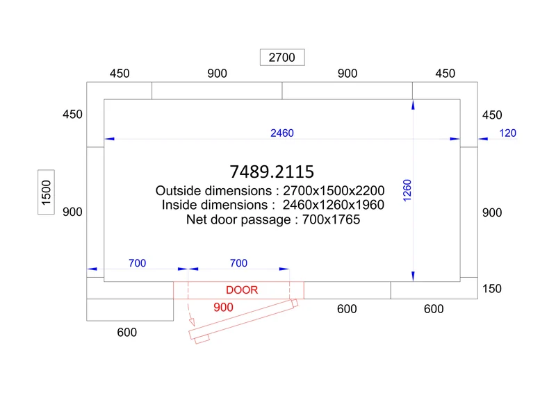 Chambre froide positive/négative 2700x1500x2200 - 120 mm 6.1 L - Combisteel