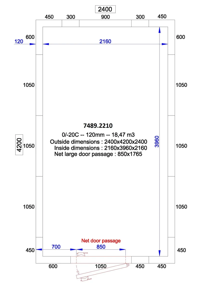 Chambre froide positive/negative 2400x4200x2400 - 120 mm 18.4 L - Combisteel