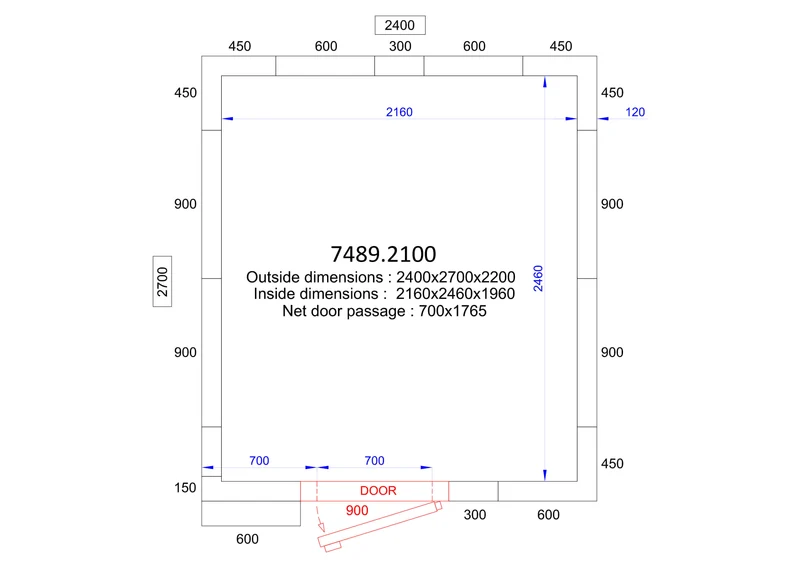 Chambre froide positive/négative 2400x2700x2200 - 120 mm 10.4 L - Combisteel