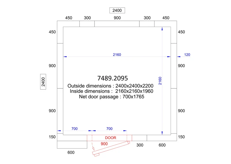 Chambre froide positive/négative 2400x2400x2200 - 120 mm 9.1 L - Combisteel