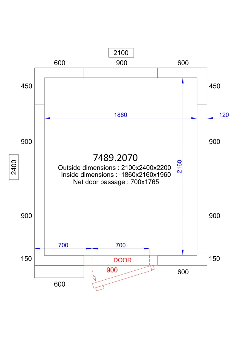 Chambre froide positive/négative 2100x2400x2200 - 120 mm 7.9 L - Combisteel