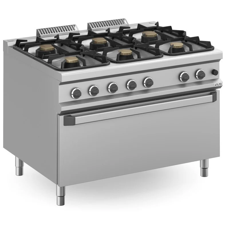Fourneau à gaz - 6 feux - 3x7 + 3x11 kW - Avec four à gaz - Arilex