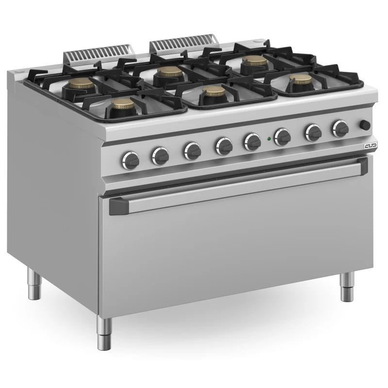 Fourneau à gaz - 6 feux - 3x7 + 3x11 kW - Avec four à gaz et grill - Arilex