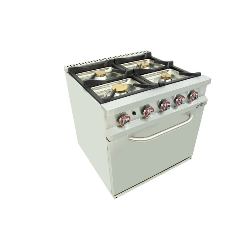 Fourneau à gaz - 4 foyers - 2x7,5 + 2x5,5 kW - Avec four GN2/1 - Arilex