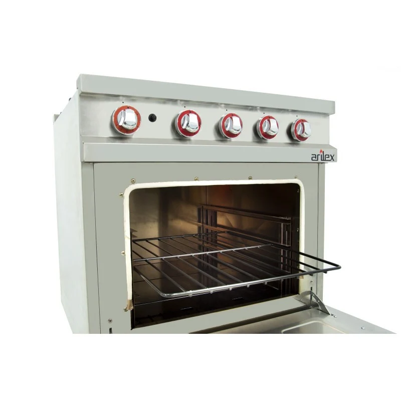 Fourneau à gaz - 4 foyers - 2x7,5 + 2x5,5 kW - Avec four GN2/1 - Arilex