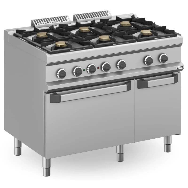 Fourneau à gaz - 6 feux - 5,5 kW - Avec four électrique statique - Arilex