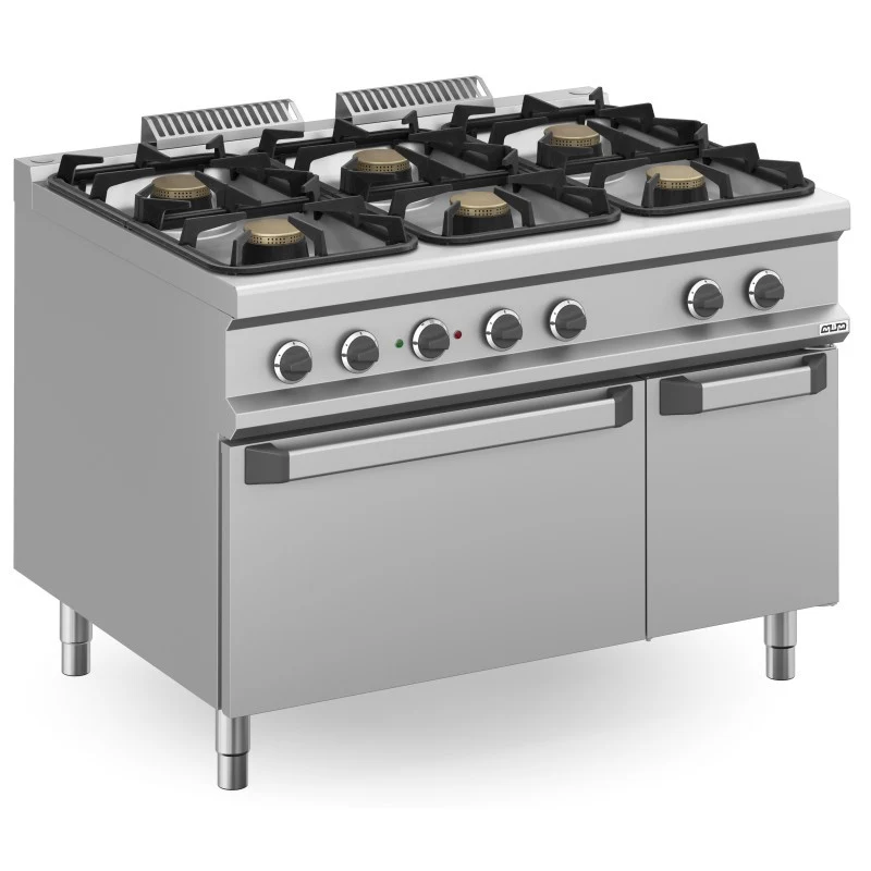 Cuisinière à gaz - 6 foyers - 3x7 + 3x11 kW - Avec four électrique - Arilex