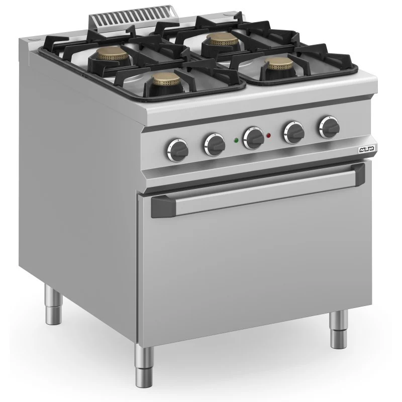 Cuisinière à gaz - 4 feux - 2x7 + 2x11 kW - Avec four électrique - Arilex