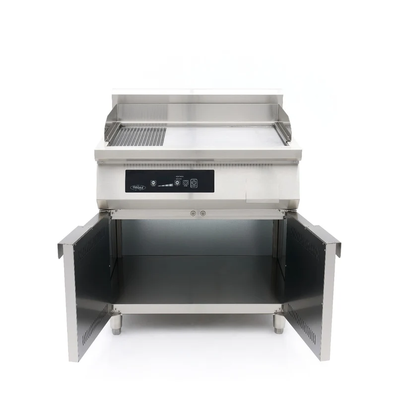 Plancha à induction 700 - lisse et rainurée - 10 000 W - double - avec support - Maxima