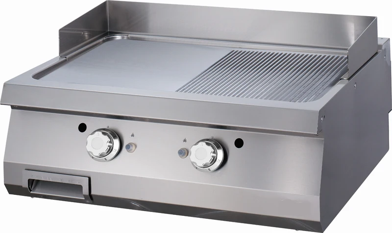 Plancha - demi-rainuré - unité double - 70 cm de profondeur - gaz