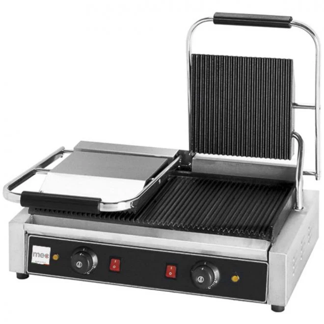 Double grill panini nervuré - 3.6kW - 580x400x210mm - Fonte nervurée - Mec