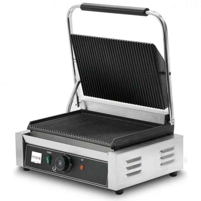 Grill Panini rainuré - 2.2kW - 425x300x200mm - Fonte nervurée - Mec