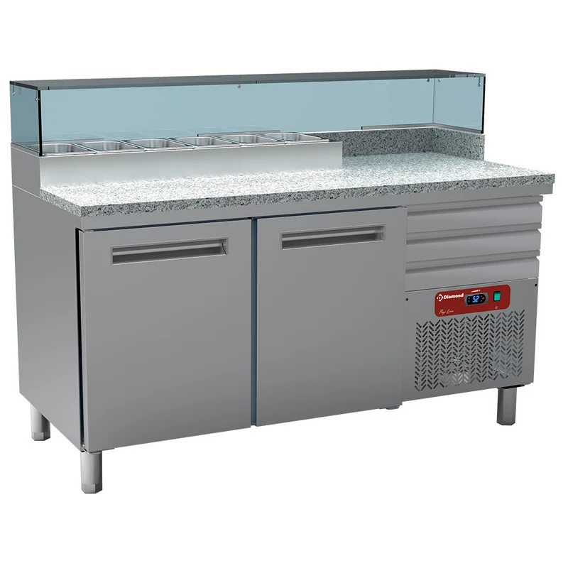 Table réfrigérée pizza 2 portes 3 tiroirs 6 x GN 1/4 - Diamond