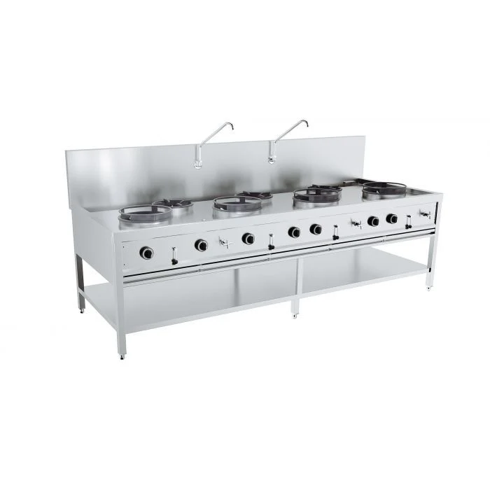 Table de wok à gaz 4x17 kw + 3x9kw - Réchaud wok - Combisteel