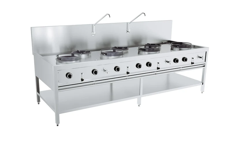 Table de wok à gaz 4x17 kw + 3x9kw - Réchaud wok - Combisteel