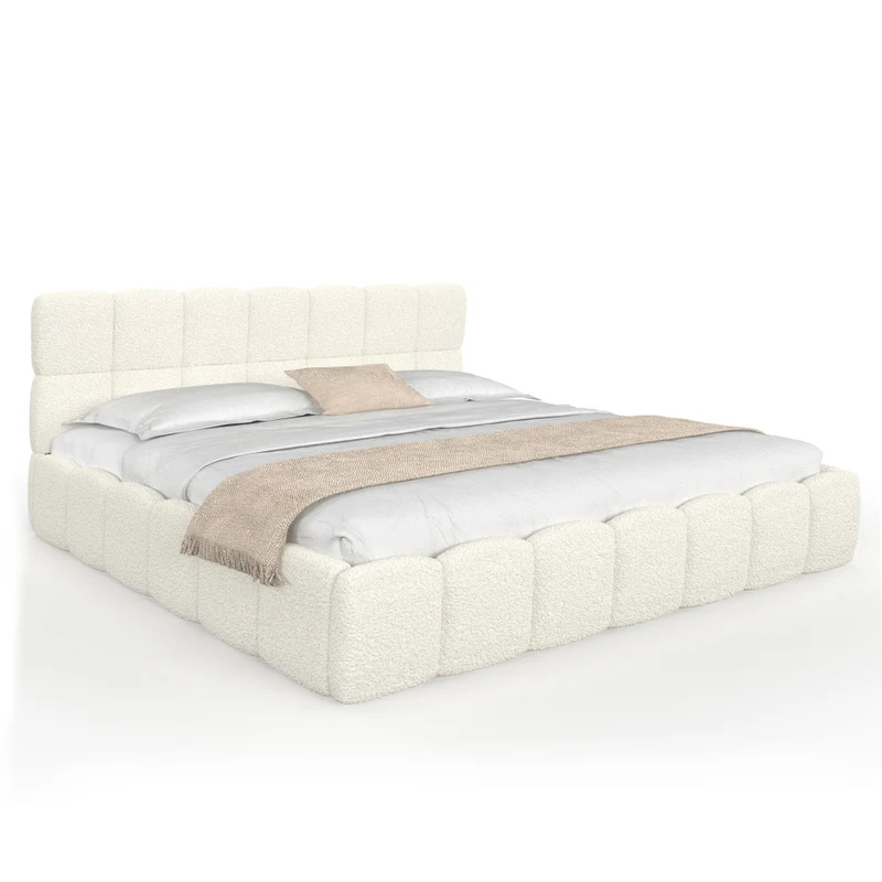 Lit coffre Bubble 180x200cm bouclette blanche