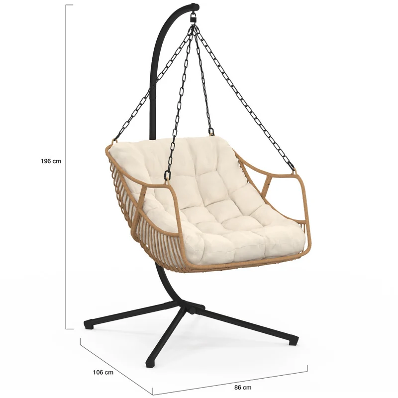 Fauteuil de jardin suspendu Lois effet rotin et coussin écru