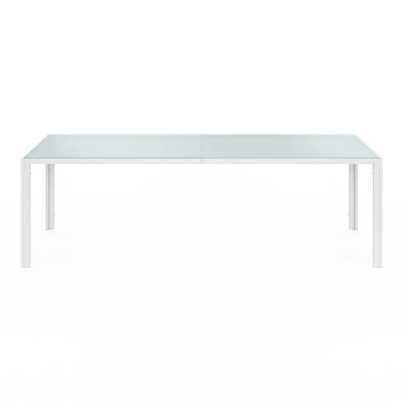 Ensemble repas Formentera 10 places en acier beige et verre trempé 240 cm