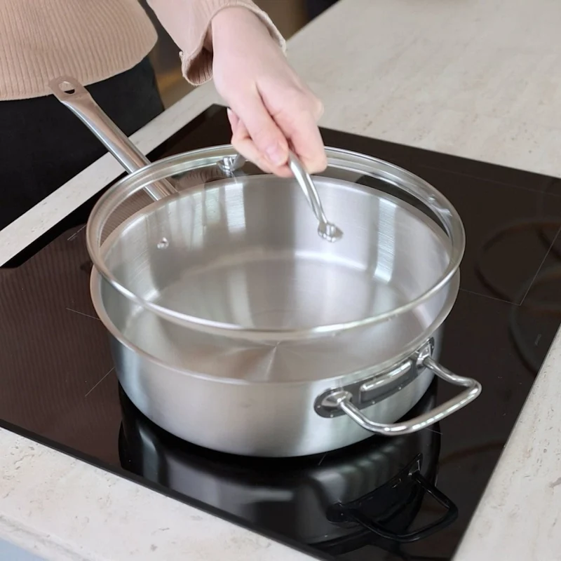 Sauteuse "Professionnel" 28cm en acier inoxydable avec couvercle en verre