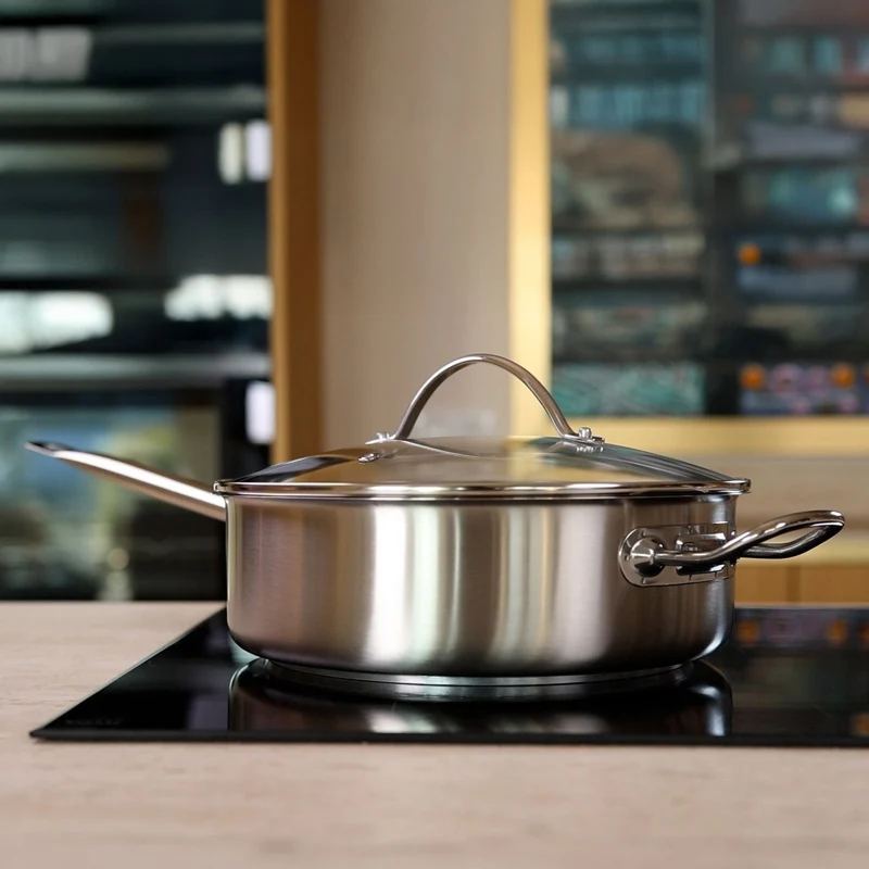 Sauteuse "Professionnel" 28cm en acier inoxydable avec couvercle en verre