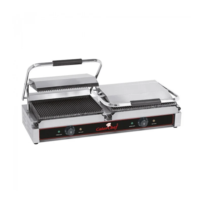 Grill de contact en fonte émaillée rainurée 2 zones - 2200 W - CATERCHEF STAR