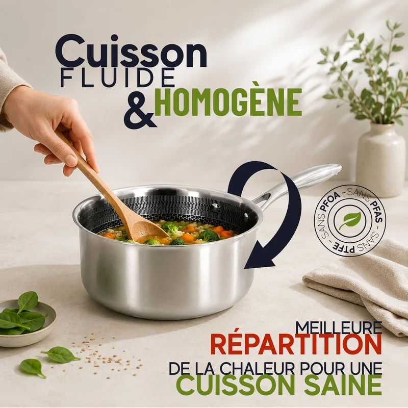 Casserole Trinox Ø14 cm en acier inoxydable avec revêtement antiadhésif sans PFAS