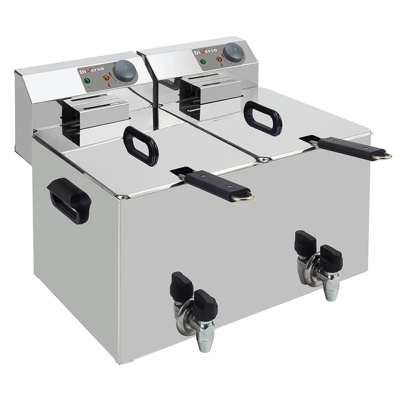 Friteuse de table électrique 2x 8 litres + robinet de vidange - Diverso - 7 kW - Diamond