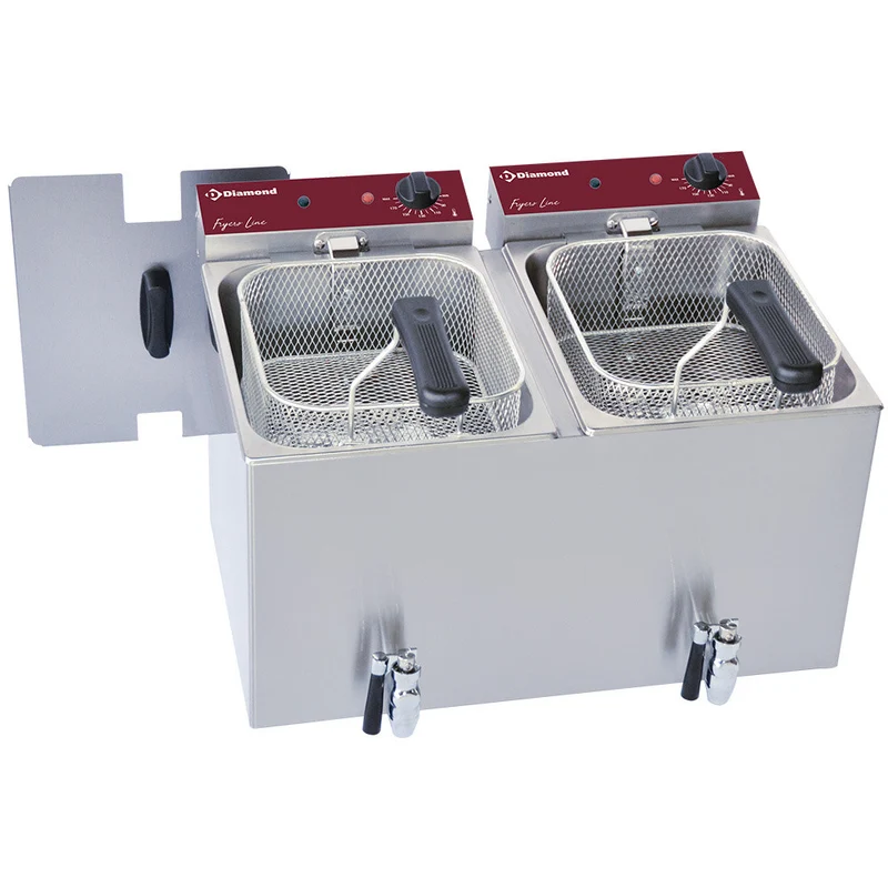 Friteuse de table électrique 2x 8 litres + robinet de vidange - 6 kW - Diamond