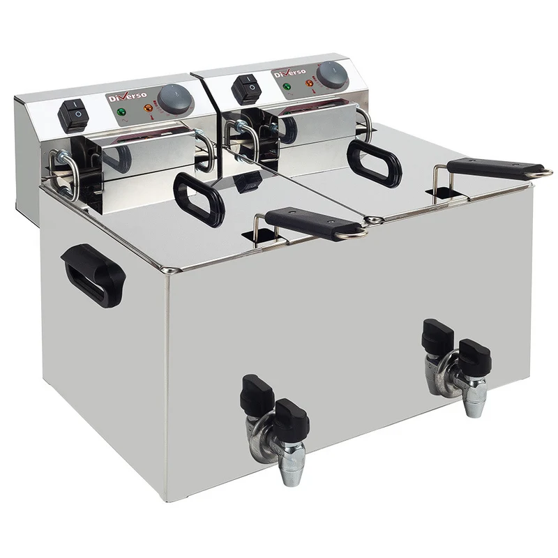 Friteuse de table électrique 2x 10 litres + robinet de vidange - Diverso - 9 kW - Diamond