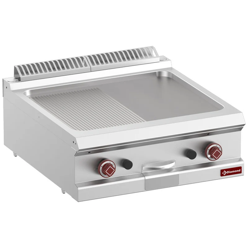 Plaque de cuisson gaz - 1/2 lisse 1/2 rainurée - Plancha gaz - Diamond