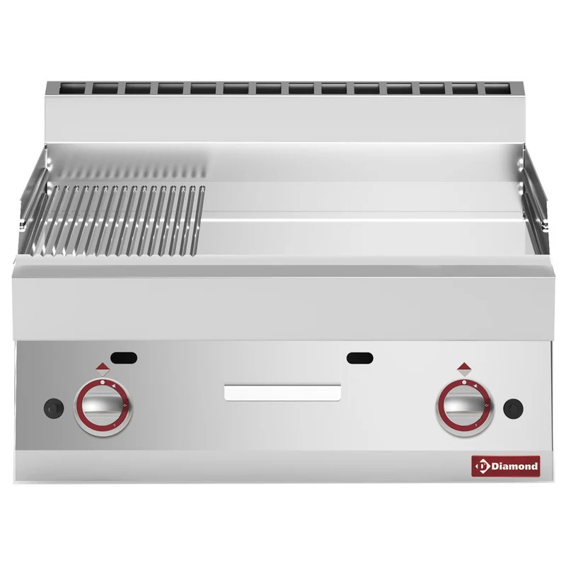 Plaque de cuisson gaz 2/3 lisse1/3 rainurée - Plancha gaz - Diamond