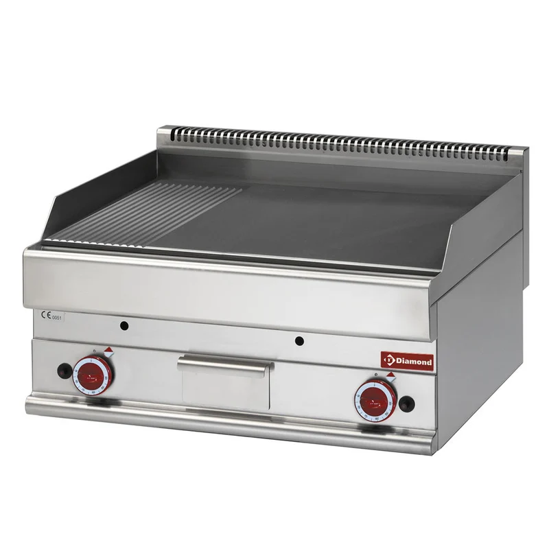 Plaque de cuisson gaz 2/3 lisse 1/3 rainurée - Plancha gaz - Diamond