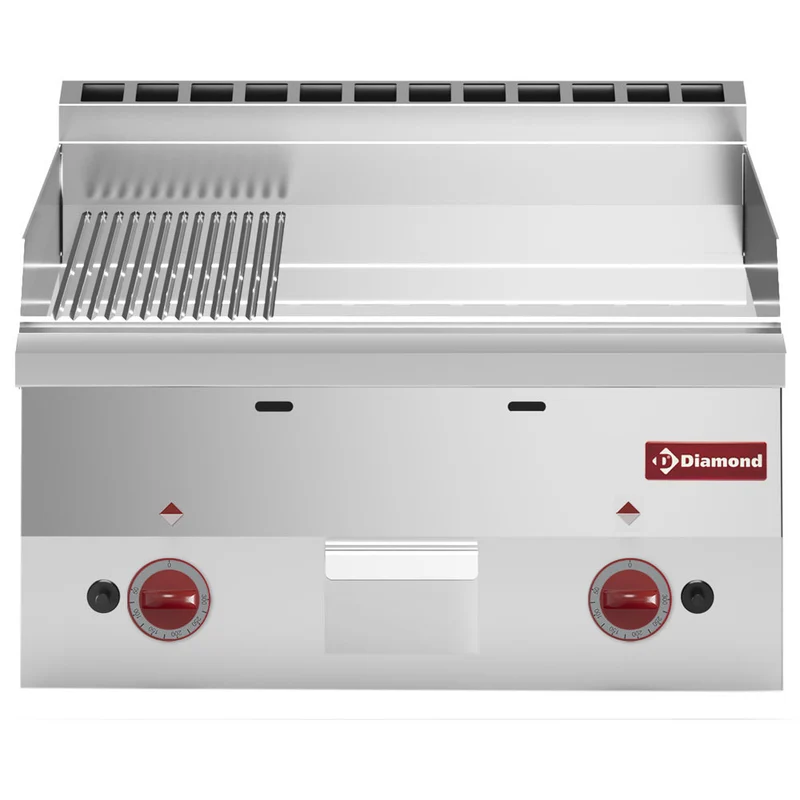 Plaque de cuisson gaz 2/3 lisse-1/3 nervurée - Plancha gaz - Diamond