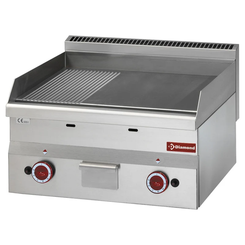 Plaque de cuisson gaz 2/3 lisse 1/3 nervurée - Plancha gaz - Diamond