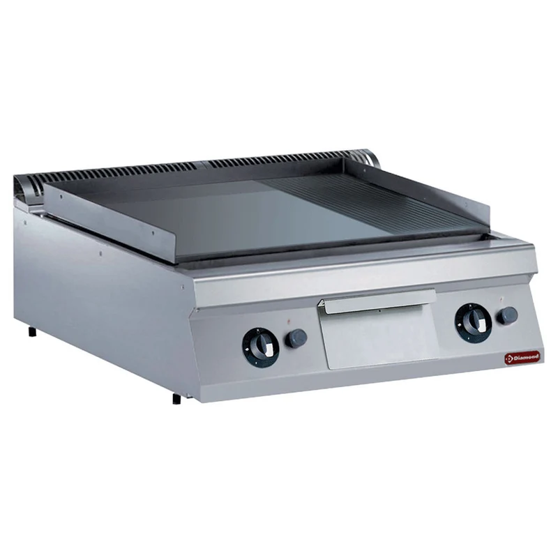 Plaque de cuisson gaz - 2/3 lisse 1/3 rainurée - Plancha gaz - Diamond
