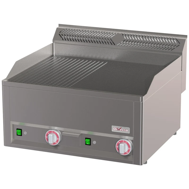 Plaque de cuisson double, éléctrique, 1/2 rainurée 1/2 lisse - Diverso - 6 kW - Diamond