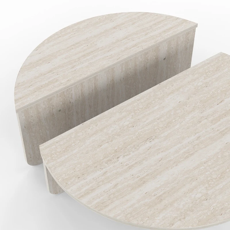 Tables basses rondes asymétriques effet travertin