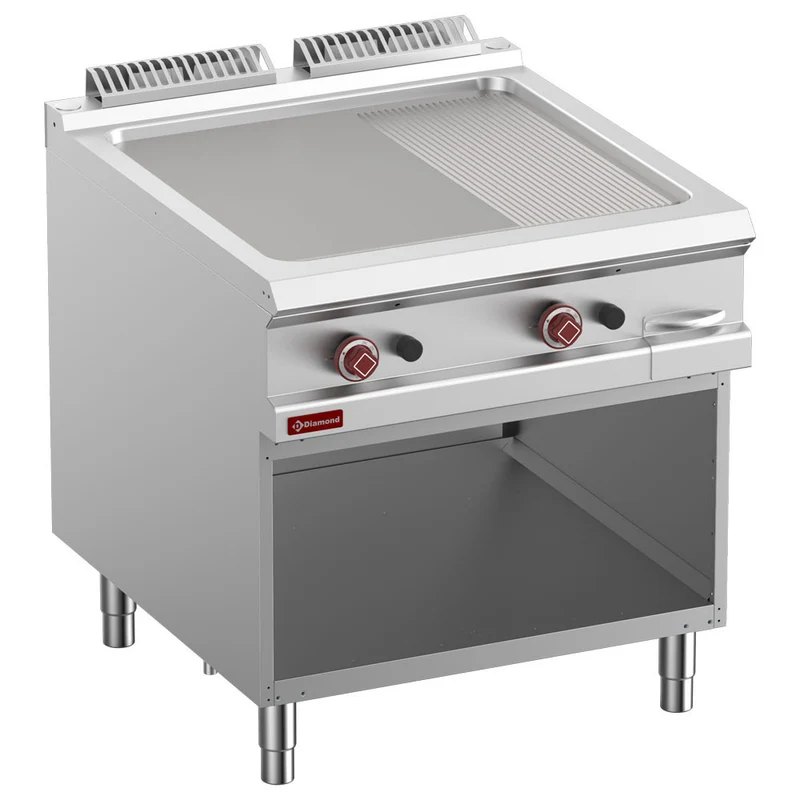 Plaque de cuisson gaz 2/3 - 1/3 rainurée - module 1/1 - Plancha gaz - Diamond