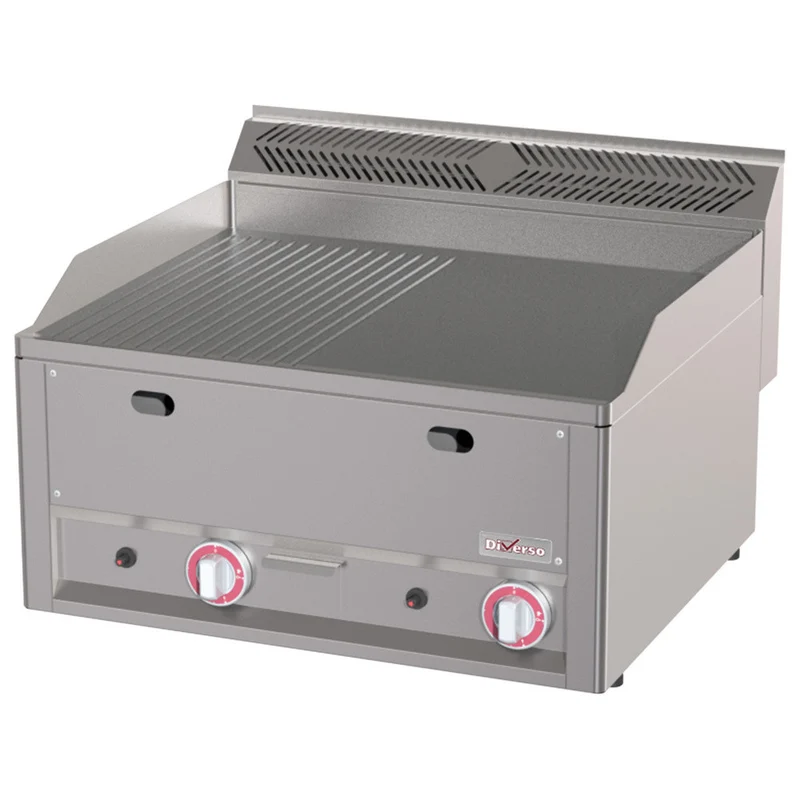 Plaque de cuisson double, 1/2 lisse 1/2 rainurée, gaz - Diverso - Plancha gaz