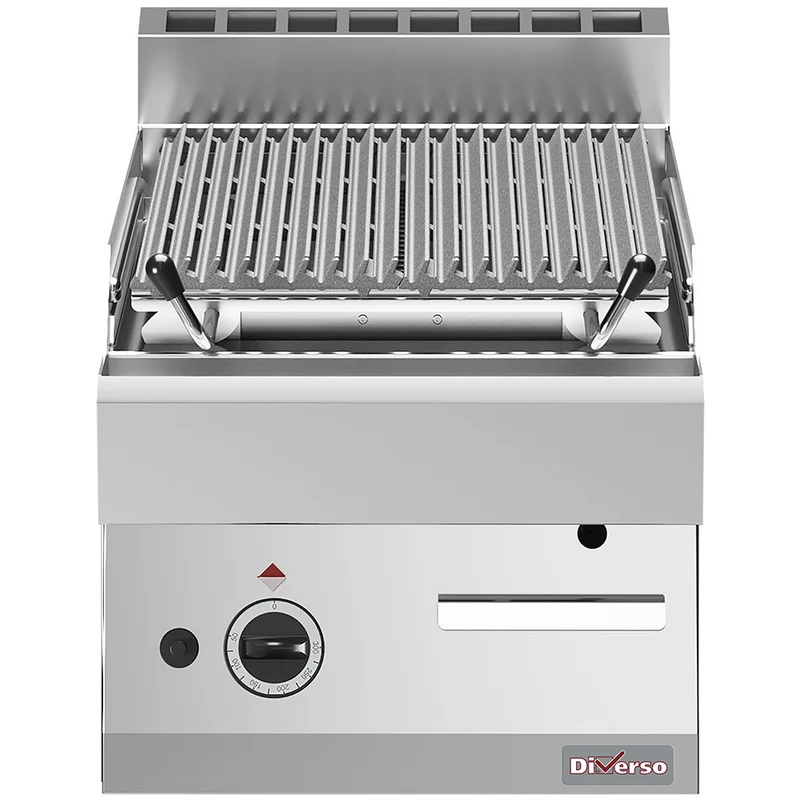 Grill pierre de lave, 1/2 module, grille en fonte "double face" - Diverso