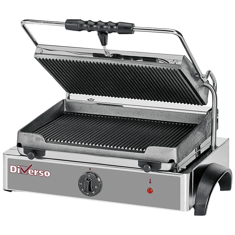 Grill panini électrique Moyen, plaques rainurées - Diverso - 3 kW - Diamond