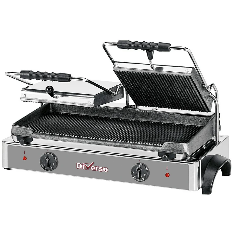 Grill panini électrique Double, plaques rainurées - Diverso - 3,6 kW - Diamond